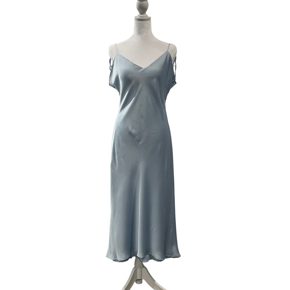 Abercrombie & Fitch Tie Back Slip Midi Dress Blue‎ Satin Women's Large Fairy NWT
